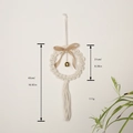Handmade bohemian beige cotton macrame wall hanging with bow and metal bell - Beige Tassel Wreath (SJ4028G)