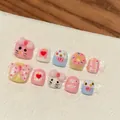 Handmade 3D cartoon press-on nails for kids featuring cute kittens and colorful desserts - Extra Small (XS)
