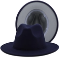 Classic dark blue and grey two-tone wool fedora hat with flat brim for men and women - Navy Blue/Grey