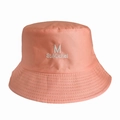 Close-up of pink-orange bucket hat with white embroidery and fine twill cotton texture - 55-58cm / Peachy Pink (St.Michel)