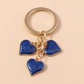 Sparkling dark blue glitter heart keychain with golden ring for handbag accessories - Large Heart / Blue