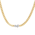 18k gold plated Cuban chain necklace with pear-shaped zircon stones in two-tone finish - Style 1 (Two Stones) / Two-tone Necklace