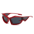 Gafas de sol de ojo de gato rojas futuristas con montura geométrica y lentes grises - Montura Roja Lente Gris