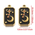 Black enamel tarot pendant with crescent moon and stars in gold stainless steel finish - Style E