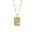 Golden stainless steel tarot necklace featuring a blue enamel Sun pendant and fine chain - The Sun