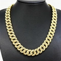 Iced out 15mm gold rhumbus Cuban link chain necklace for men with sparkling crystals - 20in/50cm / Gold