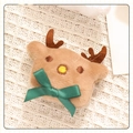 Cute reindeer plush pin with embroidery details and a green satin bow accessory - Reindeer - No Brooch (Patch)