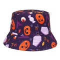Halloween bucket hat in deep purple featuring spooky pumpkin and ghost patterns - M (56-58cm) / Halloween Quotes and Elements (M424—4 White)
