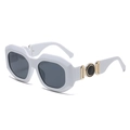 Retro oversized white frame sunglasses with dark lenses and gold decorative metal temples - White Frame Grey Lens