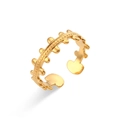 Adjustable golden stainless steel open ring with bohemian beaded texture and wave pattern - Adjustable Open / Bohemian Fence Style Open Ring