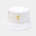Dettaglio cappello alla pescatora in cotone bianco con ricamo di palma gialla e fori - M (56-58cm) / Bianco