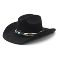 Cappello da cowboy nero stile western con decorazione di perle turchesi e bohémien - M(56-58cm) / Nero