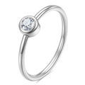 Polished silver stainless steel ring with a single round clear zircon stone inlay - US 5 / Silver