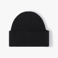 Neutral thick black ribbed knit beanie hat for winter outdoor warmth and comfort - Black