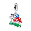 Silberner Charm-Anhänger mit Schnecke, rotem Pilz und grünen Blättern für Armbänder - Natur Märchenwald-Stil (Z-034)
