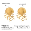 Especificaciones de tamaño detalladas para aretes de concha y coral en acero inoxidable - Estilo Concha Coral Dorado (YYE025263)