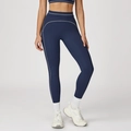 Leggings yoga a vita alta blu scuro con cuciture bianche a contrasto per sport - S / Blu Navy