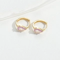 Elegant gold drop earrings with purple enamel border and clear faceted crystal stones - Purple