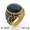 Vintage gold and black Viking ring for men featuring a 19mm large black gemstone inlay - Style E Gold Black (KR109919-TGX)