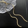 Adjustable golden flat snake chain necklace with drawstring slide buckle for women - Gold