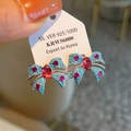 Orecchini a fiocco in argento con cristalli rossi e blu in design vintage a contrasto - Fiocco in Zircone Blu Mare e Rosso Rosa