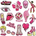 Y2K Retro Stickflicken-Set in Pink mit Sportwagen, Discokugeln und Schmetterlingen - Komplette Kollektion Set