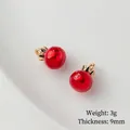 Miniature red pomegranate pendant with gold plating and green enamel leaf detail - Single Piece Price / Small Pomegranate