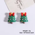 Pair of green resin Christmas tree charms with red bow and gold star for DIY crafts - Mini Christmas Tree No.2