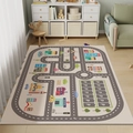 Kids road map play rug featuring hospital and parking patterns for early education - Sunny Town Play Rug