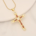 18K gold plated cross necklace featuring vibrant red zircon and sparkling white crystals - Red