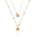 Double-layered 18K gold-plated necklace with starfish, seashell pendants and pearl - Necklace (86523)