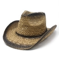Klassieke stro cowboyhoed met bruine gebrande randen voor zonbescherming en strandstijl - M (56-58cm) / Khaki + Zwart