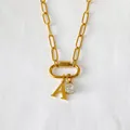 14K gold plated stainless steel paperclip necklace with letter A and zircon pendants - Letter A / Gold