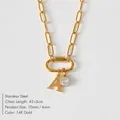 14K gold plated stainless steel paperclip necklace with letter A and zircon pendants - Letter A / Gold