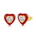S925 sterling silver heart studs in gold with red enamel and clear heart zircon - Gold Red Heart Style (DY1D0215-S-G-WH)