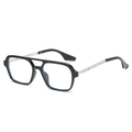 Classic double bridge rectangle sunglasses with black frame and silver hollow temples - Black Frame Silver Temple Clear Lens