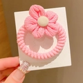 Pink sunflower hair tie for girls with elastic spiral band and cute floral fabric detail - Pink Coarse Rope Flower