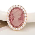 Vintage-Cameo-Anhänger mit rosa Porträt und weißem Perlenrand für DIY-Schmuck - Rosa