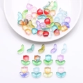 Vibrant gradient tulip flower and leaf glass beads for DIY jewelry and necklaces - Plain Tulip Leaf Set / Multicolor