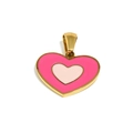 Pink enamel heart pendant with 18K gold plated stainless steel for DIY jewelry making - Pink & Light Pink (Gold-7)