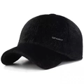 Gorra de béisbol de invierno para hombre en piel sintética negra con bordado SPORT lateral - Ajustable / Negro