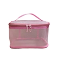 Pink mesh toiletry bag with large capacity, top handle and double zippers in light pink - Single Layer / Pink