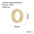 Detail view of gold-plated letter O pendant with white zircon showing exact dimensions - Letter O