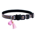 Cat collar with geometric pattern, black buckle, pink bell and tassel accent - Pink Argyle