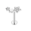 Gepolijste zilveren ster labret stud met zirkonia steentjes voor piercings - 6mm Labret met platte achterkant / Zilver