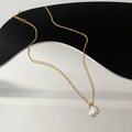 Elegant gold necklace featuring two natural white pearls on a minimalist chain for women - Double Pearl Style (05-E1) / Gold (White Pearl)