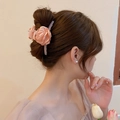 Peach pink camellia fabric hair claw clip for elegant updo hairstyles for women - Pink Fabric Flower Hair Clip (claw Clip)