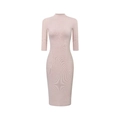 Eng anliegendes Strickkleid mit Stehkragen und vertikaler Rippenstruktur in Champagner - XS / Rosa