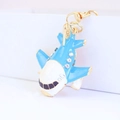 Blue and white enamel plane keychain with sparkling rhinestones and golden metal hardware - Blue A380 Aircraft