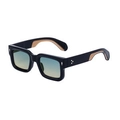 Retro square sunglasses with black acetate frame, gradient lenses, and metal arrow rivets - Sunglasses / Glossy Black Gradient Blue Orange